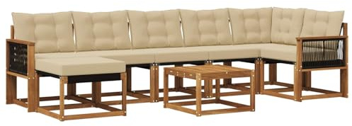vidaXL Outdoor-Sofagarnitur mit Kissen 8 pcs Natur und Beige, Moderne Minimalistische Gartenlounge, Robuste wetterfeste Möbel, Bequeme Texilene Couch, Sitzplatz für den Garten
