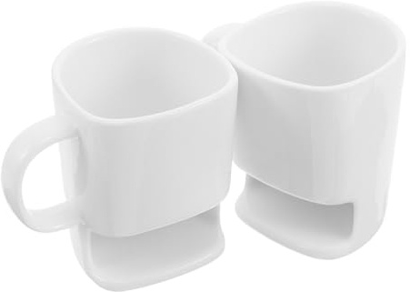 LIFKICH Tasses à Café Modernes en Céramique 2pcs avec Porte-biscuits Intégré 225ml pour Petit-déjeuner ou Thé de L'après-midi Décoratives et Solide