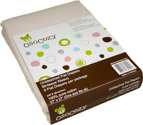 OsoCozy Birdseye Flache Stoffwindeln, ungebleicht, 6 Stück