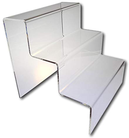 EPOSGEAR Three (3) Step Tier Clear or Coloured Acrylic Plastic Retail Riser Counter Display Plinth Stands - Display products on 4 levels - Perfect for Shops, Stalls, Ornaments, Models etc (Clear, Large)