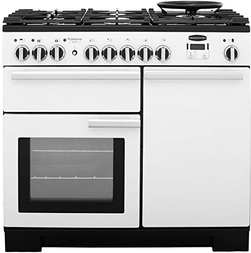 Rangemaster Professional Deluxe PDL100DFFWH/C 100cm wide Dual Fuel Range Cooker with Gas Hob - White - A/A Rated