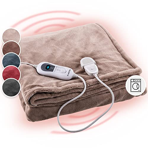 KLARSTEIN Couverture Chauffante 2 Places électrique XL 180x130 cm, Plaid Chauffant, Couette Lavable Machine 120W, 3 Températures, Minuterie 3H, Surmatelas Chauffant Electrique sans Fil Canapé et Lit