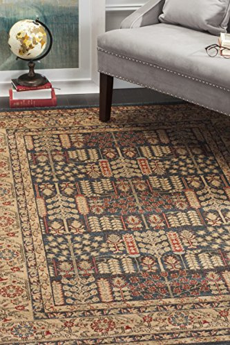 SAFAVIEH Mahal Collection Area Rug - 6'7 x 9'2, Navy & Natural, Traditional Oriental Design, Non-Shedding & Easy Care, Ideal for High Traffic Areas in Living Room, Bedroom (MAH697E)