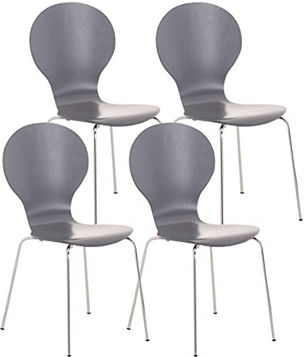 CLP 4X Stapelstuhl Diego l Ergonomisch geformter Konferenzstuhl mit Holzsitz und Metallgestell I Stapelbarer Stuhl mit pflegeleichter Sitzfläche, Farbe:grau