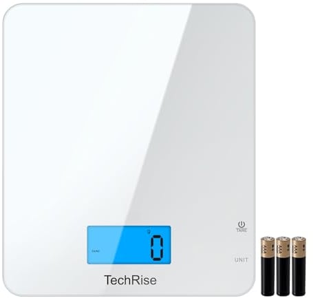 TechRise Electronic Kitchen Scale,Tempered Glass Digital Baking Scale With Touch Sensitive Weighting, Food Scales Calorie Counting, LCD Display,Tare Function, for Cooking/Baking/Home/Kitchen,11lb/5kg
