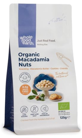 Wholefood Earth Organic Macadamia Nuts 125g Raw | GMO Free | Vegan | High Fibre | Certified Organic
