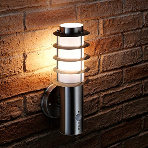 Auraglow Stainless Steel PIR Infrared Motion Sensor Outdoor LED Wall Light (Warm White)