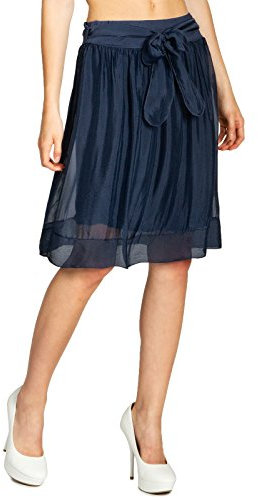 Caspar RO024 hauchzarter Leichter knielanger Midi Damen Sommer Rock, Farbe:dunkelblau, Mode Größe:S/M