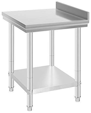 Flyelf Tavolo da Lavoro Piano di Lavoro per Cucina,Gastronomia Tavolo da Lavoro in Acciaio Inox con Alzatina, Piedini Regolabili 61 * 61 * 90 cm