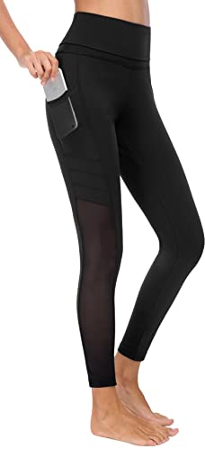 Flatik Damen Netzoberfläche Sport Gym Yoga Laufen Fitness Leggings Hose, Schwarz, S
