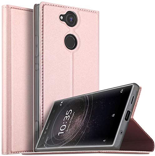 Verco Handyhülle für Xperia XA2, Premium Handy Flip Cover für Sony Xperia XA2 Hülle [integr. Magnet] Book Case PU Leder Tasche, Rosegold