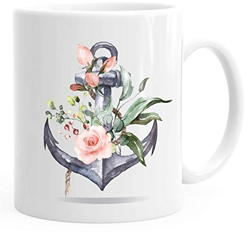 Autiga® Kaffee-Tasse Anker Blumen Watercolor Tee-Tasse Weiss unisize