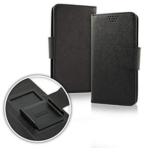 (UNIVERSALE) compatibile per BRONDI AMICO S/Smartphone (5.7) Custodia Cover Case Libro Stand Gancio Interno A Slitta Flip Magnetica Portafoglio Eco Pelle vano Porta Card (Nero/INT. Nero)