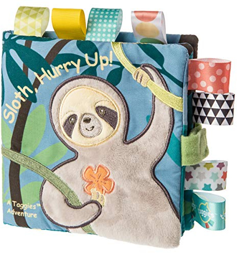 Taggies Touch & Feel Soft Cloth Book with Crinkle Paper & Squeaker, Molasses Sloth