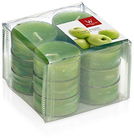 innaGLAS Lot de 12 Bougie parfumées en Cire Astrid, Vert Pomme, 1,6cm, Ø3,7cm, 4h - Bougies Chauffe-Plat