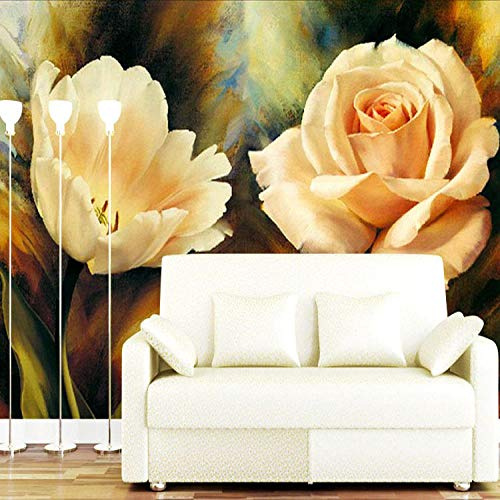 Papier peint 3D non-tissé Art Mural Photo Géant Poster Décoration Image Design Moderne 430 x 300 cm Champagne Rose Magnolia Salle à manger Chambre Salon