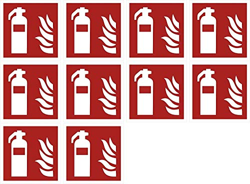 Aufkleber Brandschutzzeichen Feuerlöscher Symbol Schild 5-40cm Folie selbstklebend nach ISO 7010, 10 Stück made in Germany, Größe: 15x15cm