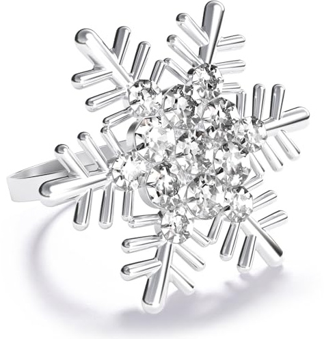 ZeeDix 8 Stück Silver Serviettenringe Weihnachten Schneeflocken | Serviettenringen für die Festtafel, Dekoration für Hochzeit, Weihnachten, Erntedankfest, Urlaub, Party, Dinnerpartys