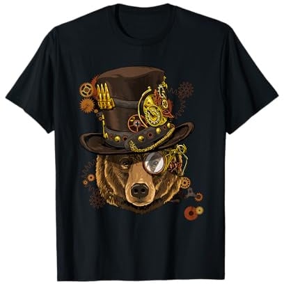Steampunk Gears, visage de grizzly, zoo, pour les amoureux des ours T-Shirt