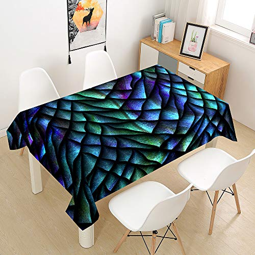 Morbuy Tischdecke Abwaschbar, 3D Drachen Tischtuch Rechteckig Tischwäsche Gartentischdecke Outdoor Tischdekoration Wasserdicht Polyester Ölfest Pflegeleicht (100x140cm,Blaue Schuppen)