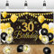 30.Geburtstagsfeier Deko Banner Hintergrund,GRESATEK Schwarz Gold Geburtstagsdeko Happy Birthday Banner Party Dekorationen für Frauen Mann 30. Geburtstag