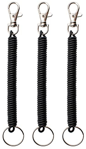 LERANXIN Schlüsselkette mit Karabine, 3 Stück 15 CM Schwarz Spiral Schlüsselband Ausziehbar, Schlüsselkarabiner von Schlüsseln, Geldbörsen und Mobiltelefonen Verwendet Werden