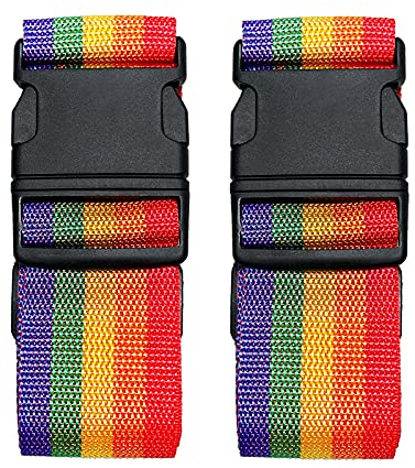 Koffergürtel, verstellbare Gepäckgurte in kräftigen Farben, Reisegepäckgurte mit Schnellverschluss-Schnalle, 2 Stück (Regenbogenfarben)