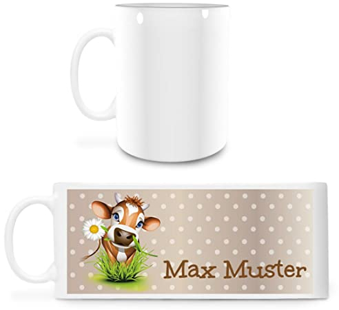 Manutextur Tasse mit Namen - personalisiert - Motiv Kuh 2 - viele Farben & Motive - weiß - persönliches Geschenk mit Wunsch-Motiv und Wunsch-Name