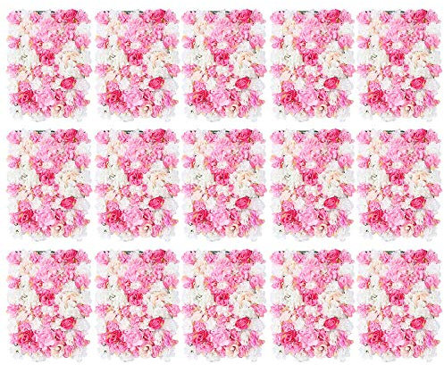 Lot de 15 panneaux muraux fleurs artificielles à faire soi-même Rose foncé Décoration de rue rose foncé 40 x 60 cm pour la décoration de la maison fête de mariage