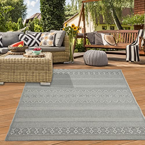 Teppich-Traum In- & Outdoor Teppich Sisal Optik Wohnzimmer Küche Terrasse Balkon Diamanten Rautenmuster gestreift graufarben Größe 240 x 340 cm