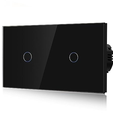 BSEED Interruptor Tactil luz pared,Interruptores Conmutador Modernos,Vidrio Panel con luz Piloto,Sin Función Wifi,1 Gang 2 Vía,157mm Negro