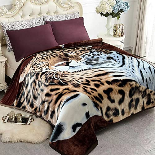 JYK Koreanische Nerz-Fleecedecke für King-Size-Bett, 210,8 x 231,1 cm, 2,6 kg, 2-lagig, wendbar, weich, warm, Plüsch-Flanelldecke, Kingsize, Tiger/Leopard