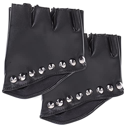 GALPADA 1 Paar Kostüm Stil Finger Cool Punk Schwarz Halb Disco Leder Outdoor Halloween Gothic Party Niet Handschuh Fingerlose Handschuhe Goth Biker Cosplay Frauen für Pu Leistung