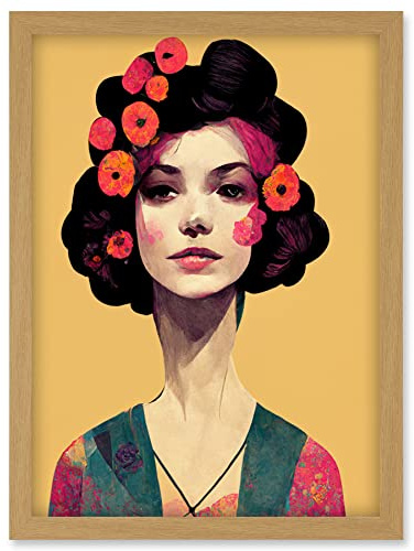 Doppelganger33 LTD Elegant Vintage Boho Portrait Floral Hair Woman Artwork Framed Wall Art Print A4