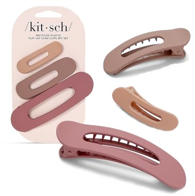 Kitsch Lot de 3 pinces à cheveux plates en terre cuite recyclée pour cheveux épais et fins, accessoires de cheveux pour filles