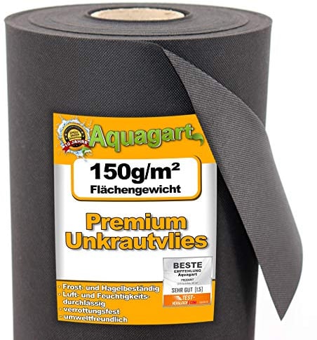 Aquagart Garten Unkrautvlies 150g inkl. 10 Erdanker I umweltfreundliche Unkrautmatte aus Polypropylen, Gartenvlies wasserdurchlässig I Mulchvlies Wurzelvlies gegen Unkraut I (Vlies 10m x 1,2m)