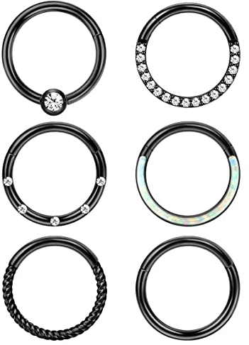 Adramata 6 Pcs 16G 18G Nasenpiercing Ring Septum Ring für Damen Herren Silber Nostril Piercing Chirurgenstahl Nase Piercings Helix Conch Tragus Ohr Piercing Lippenringe Nasenring Septum Piercing Set