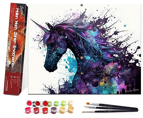 Bougimal Peinture par Numéro Adulte avec Pinceaux et Acryliques Bricolage Peintures Kits pour Adultes Enfants Seniors Débutant, Cheval d'encre et d'eau, Décoration Intérieure - 40x50cm