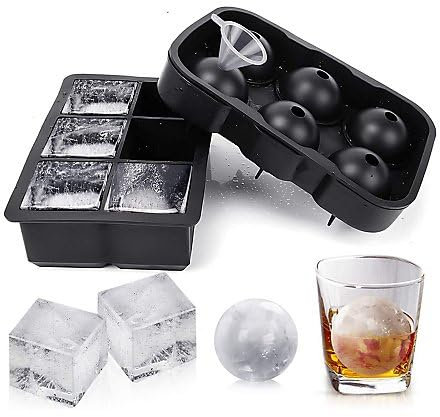 6 Riesen Quader & 6 Kugel Eiswürfel Boccia - Silikonformen für Eiswürfel & Backen - Dekoration, Halloween, Karneval & Motto-Party (2 Formen)