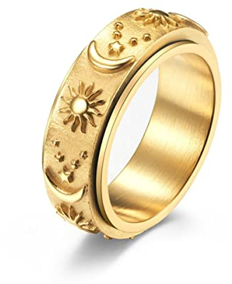 YAHOYA Stern Mond Sonne Edelstahl Schwarz Gold Silber Farbe Ringe für Männer Titan Spinner Ring drehbar Neue Lucky Faith Schmuck
