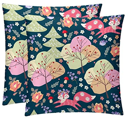 Lot de 2 housses de coussin décoratives personnalisées avec animaux de la forêt