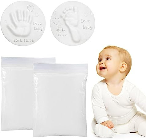 2 Pezzi Bambini Impronte Argilla Kit Impronte Neonato Set Impronte Bimbi Kit Impronte Mani e Piedi in Argilla Morbida Bambino Hand Foot Inkpad Argilla Morbida Regalo di Battesimo (Bianco)