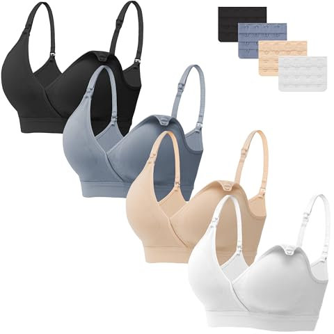 HBselect Lot de 4 Soutiens-Gorge d'allaitement sans Couture avec Extensions de Soutien-Gorge supplémentaires pour Allaitement et Sommeil sans Fil pour Femme