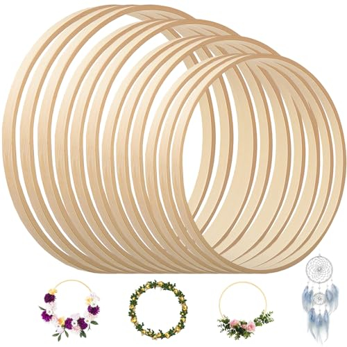 Bambus Floral Hoop,12 Stück Holz bambus hoop Traumfänger ringe set Floral reifen set,Für DIY Hochzeit Kranz Dekor, Traumfänger und Wandbehang Handwerk