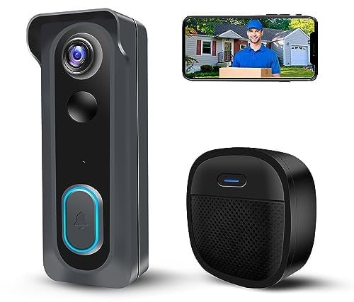 Video Doorbell Camera Wireless with Chime, 2K HD WiFi Smart Doorbell, Voice Changer, PIR Motion Detection, 2-Way Audio, Night Vision, 2.4G, IP66, Battery Powered, Works with Alexa & Google Home