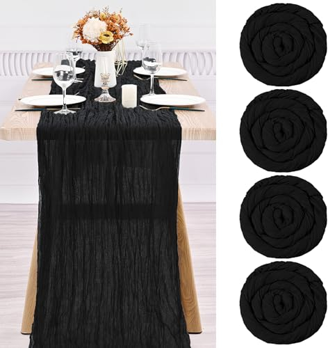 Käsetuch Tischläufer 4 Stück Pack Schwarz Rohe Baumwolle Tischflagge Transluzent Tischflagge Tüll Tischdecke 10 ft Bohemian Stil Land Dekoration Küche Hochzeit Urlaub Party Zubehör Schwarz 300cm