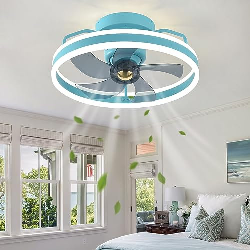 50CM Lampara Ventilador Techo Para Dormitorio, Ventilador De Techo Con Luz Y Control Remoto LED Regulable Silencioso DC Motor Reversible 6 Velocidades Ventiladores De Techo Con Lámpara, Verde