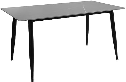 Meubletmoi Ryder Esstisch, 160 x 90 cm, mit grauer Keramikplatte und ausgestellten Beinen aus schwarzem Metall