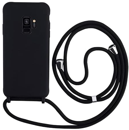Keteen Handykette hülle für Samsung Galaxy S9 Handyhülle mit Band Slim Silikon S9 hülle mit Abnehmbar Kordel Stossfest Bumper Cover zum Umhängen Necklace Handyhülle für Samsung S9-Schwarz