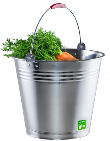 KADAX Cubo de Zinc para Almacenamiento, Cubo de Agua de Acero Inoxidable, Robusto Cubo de jardín, Cubo para mortero, Cubo de Limpieza, Recipiente para regar Plantas (5 L)